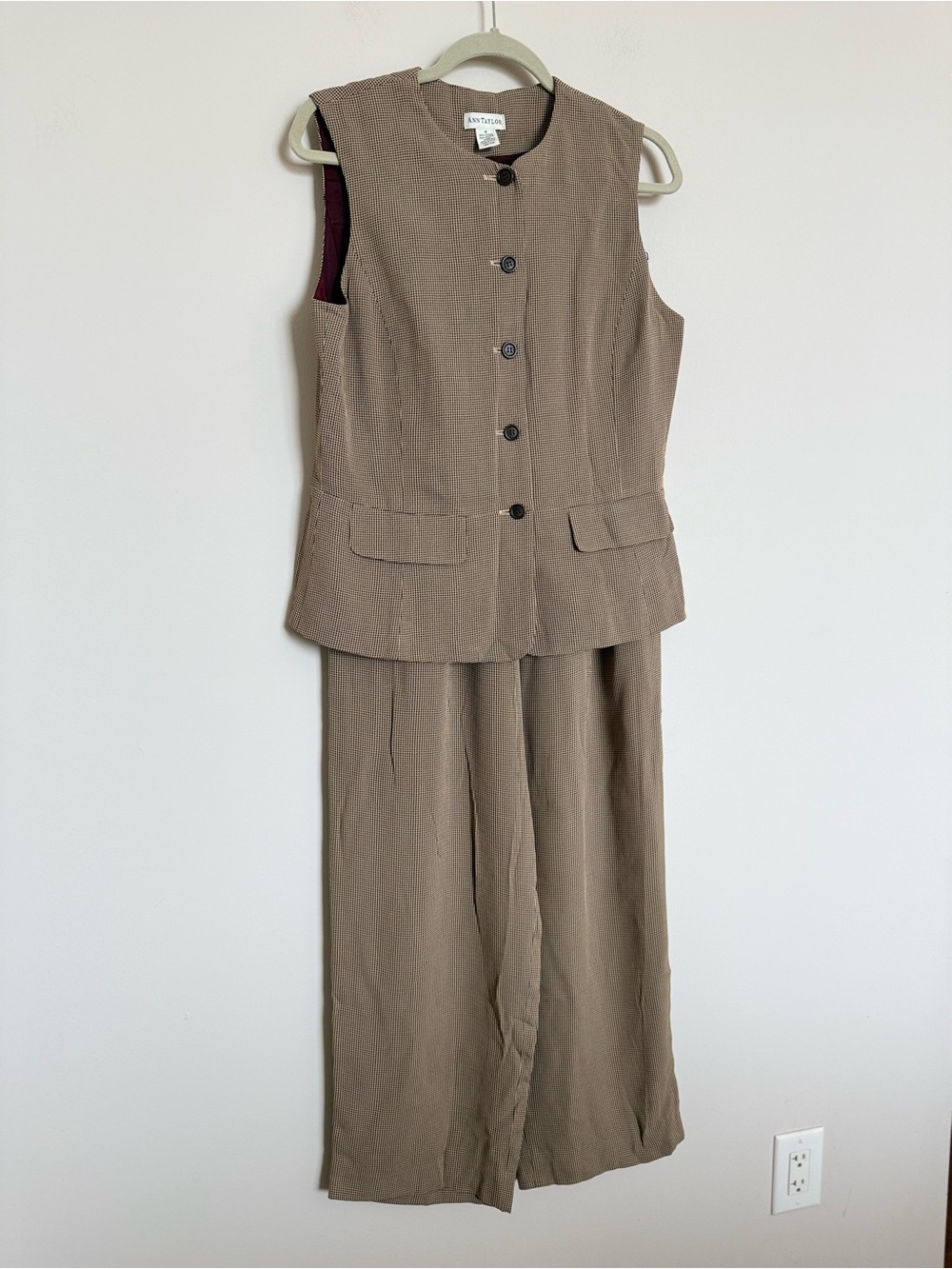 Ann Taylor Houndstooth Pant Suit Set Vest & Wide Leg Pants Size 8 Career Wear - Picture 2 of 12